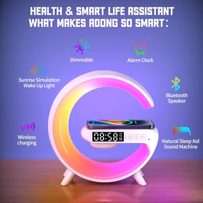 Multifunction 4 in 1 Wireless Charger Pad Stand Speaker RGB Night Light Fast Charging Station for Iphone Samsung Xiaomi Huawei